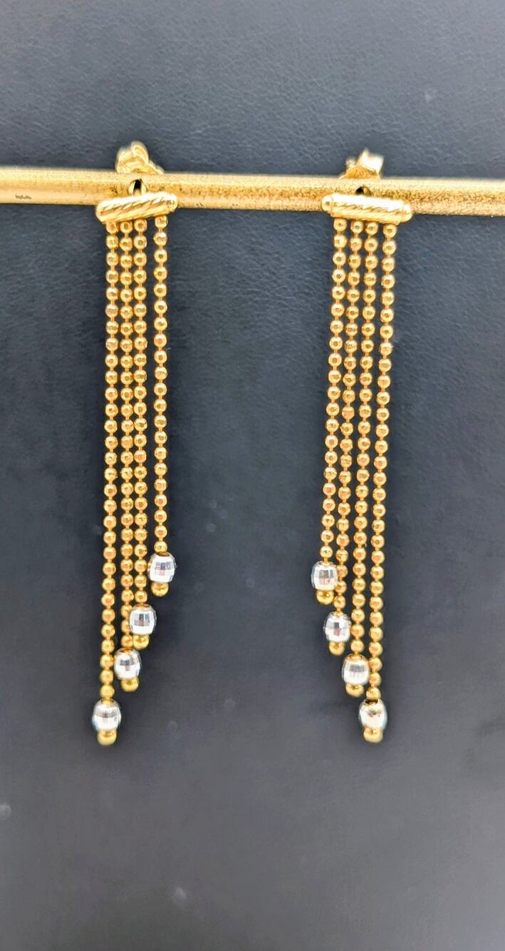 18K Gold Marked RCI Graduated Chain Dangle Two Tone Pierced Earrings 3.71g